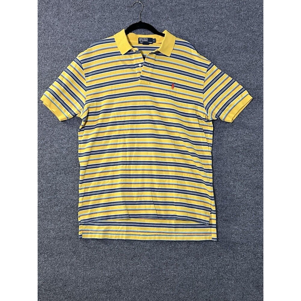 Polo Ralph Lauren Polo Shirt Mens Large Yellow Blue Red Pony Preppy Cotton Men